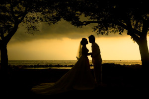 Wedding couple silhouette at strom