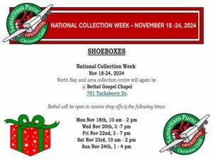 Drop Off Schedule for Shoeboxes. 2024 Season.